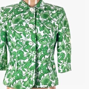 LOFT Green & White Floral Jacquard Blazer